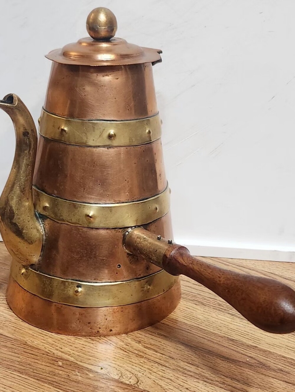Vintage MCM R. Martinez Copper & Brass Coffee Pot, Mexico C1950